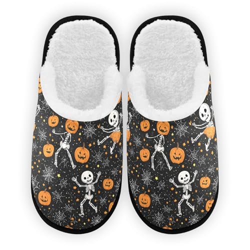 Black Vintage Skull Pumpkin Slippers For Women Men Soft Memory Foam Non-Slip Halloween Winter Indoor House Shoes Travel Slipper - Main Image