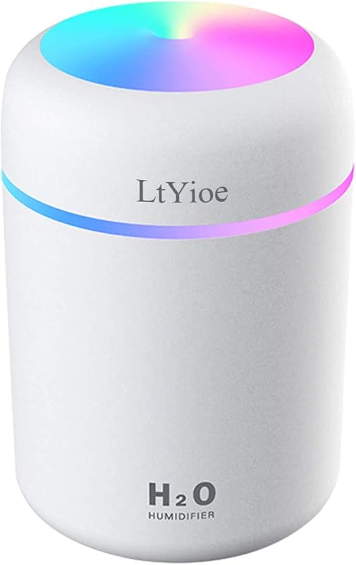 LtYioe Mini humidificador colorido y fresco, humidificador de escritorio personal USB para automóvil, oficina, dormitorio, etc. Apagado automático, 2 modos de niebla, súper silencioso. (Blanco)
