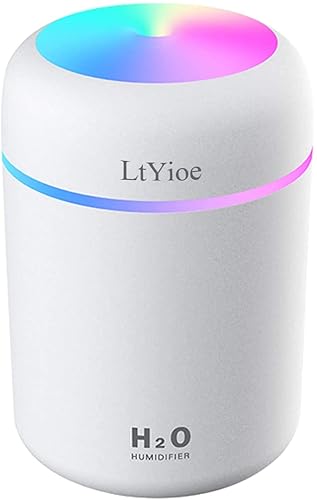 LtYioe Colorful Cool Mini Humidifier, USB Personal Desktop Humidifier for Car, Office Room, Bedroom,etc. Auto Shut-Off, 2 Mist Modes, Super Quiet. (White) - White