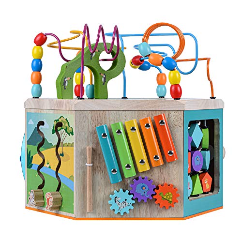 Teamson Kids PS-T0005 Preschool Play Lab 7-In-1 Large Wooden Activity Cube Station Center Bead Maze And Counting thumb #6