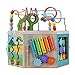 Teamson Kids Preschool Play Lab 7-in-1 Large Wooden Activity Cube Station Center Bead Maze and Counting for Kids Baby Toys, Natural