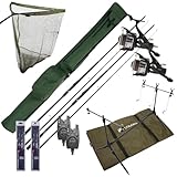 Ultimate Ensemble Complet Carpe avec Cannes, moulinets débrayables, Rod pod, détecteurs de Touche et Ensemble de Bas de Ligne | Ensemble Carpe