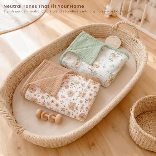 Image of Konssy Muslin Baby Blankets, Super Soft 100% Cotton Crib Blanket | Soft Lightweight Nursery Swaddling Wrap for Girls Boys, Infant Toddler, 47 X 47 In, Flourish