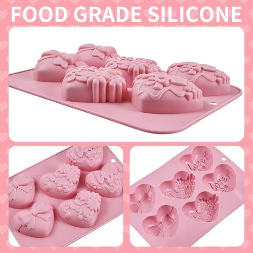 Image of Heart Mold Silicone Soap Molds, 2 Pack Valentine's Day Muffin Brownie Pan for Baking, Jello Candy Mould for Hot Chocolate Bombs Ice Cube Candle Resin