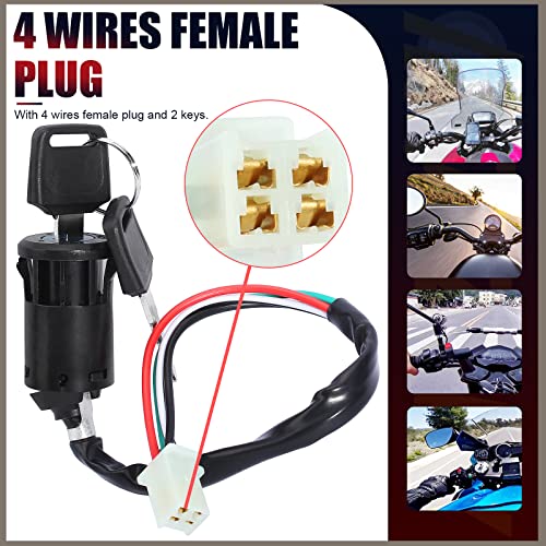 Qazaky Ignition Key Switch Compatible With Atv Quad Scooter Go Kart Moped Buggy Pocket Mini Dirt Bike 50Cc 70Cc 90Cc 110Cc 125Cc 150Cc 250Cc Taotao Sunl Buyang Roketa Kazuma Aim-Ex Chinese 4Pins 4 Pin #TOP4