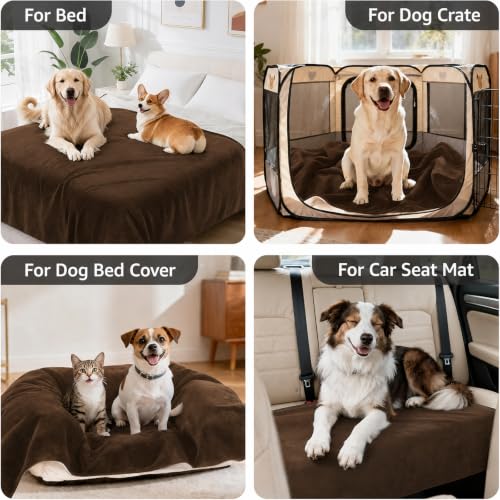 Image of LOOBANI Waterproof Pet Blanket for Couch, Throw Size 50 inchx60 inch, Coffee | Double-Side Liquid Proof Cozy Flannel, Reversible, Stain-Proof Couch Cover for Small Medium Dogs Bed Crate Furniture