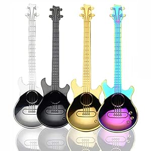 4-Delige Gitaarlepelset Roestvrijstalen Koffielepel, Roestvrijstalen Kleurrijke Dessertlepel Met Gitaaropener, Voor Het Roeren Van Drankjes Om Milkshake-Jam Te Mixen (Veelkleurig)