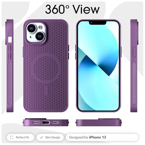 Image of Outlouders Back Cover for iPhone 13 / iPhone 14 | Honeycomb Cooling Design | Silicone Heat Dissipation | Mag-Safe Compatible | Shockproof Camera Protection Bumper Case (Purple Mag-Safe)