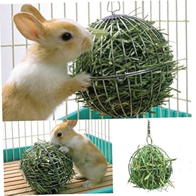 Oulensy Pet Supplies Hay Manger Food Ball Stainless Steel Plating Grass Rack Ball for Rabbit Guinea Pig Pet Hamster Supplies