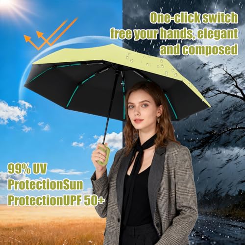Compact Automatic Folding Travel Umbrella-Windproof Rainproof, PF50+ Sun Protection for Hiking,Outdoor,Chool,Golf Course & Daily Use,Sturdy Multi-Ribbed Frame - Image 4