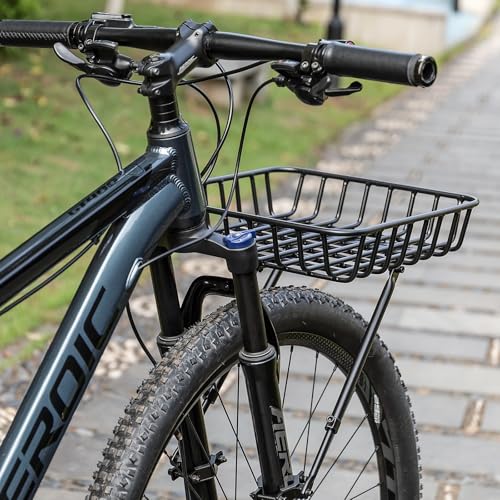 CXWXC Fahrradkorb mit Front-Gepäckträger – Großer Fahrradkorb vorne mit Haltestreben – Aluminium-Vorderkorb mit großer Kapazität