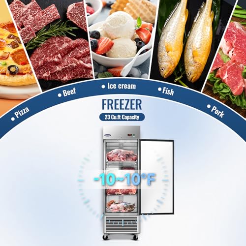 Image of Erivess 27 inchW 23 Cu.Ft. Commercial Stainless Steel Reach-in Upright Freezer | ETL Certified, Digital Thermostat, Auto Defrost, Fan Cooling and 3 Adjustable Shelves, Freezer for Restaurant, Bar, Shop
