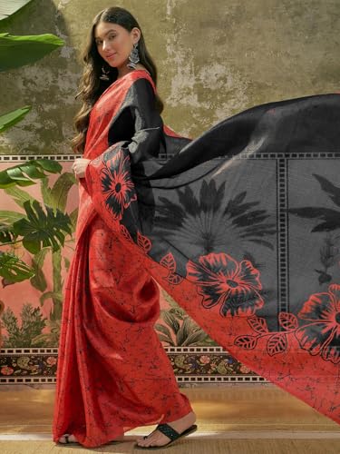 Image of SIRIL Women's Cotton Printed Saree With Unstitched Blouse Piece