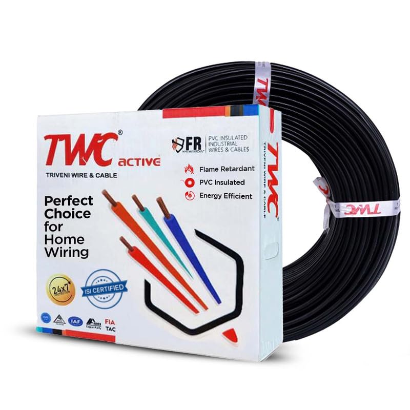 TWC Active Black 0.75 SQMM 45 METER | Copper Wire | HRFR (Heat Resistant Flame Retardant) Lead-Free Cable | Low Smoke Halogen-Free Wire for Home & Industrial Electrical Wiring