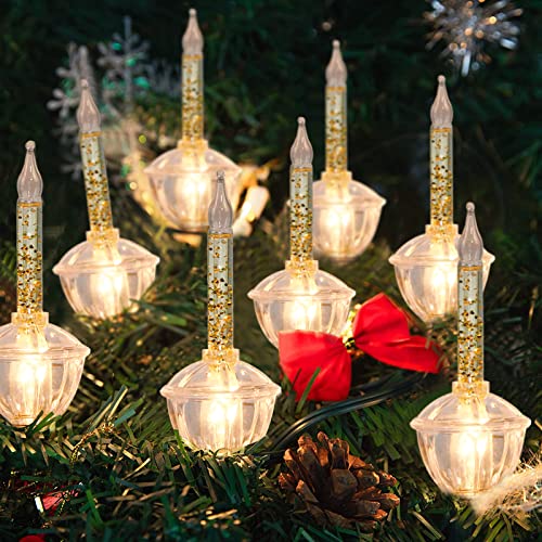 Christmas Gold Bubble Lights, 8.8Ft Vintage Bubble String Light 10 Gold Glitter Clear Bubble Lights(1 Spare), C7/E12 Base, Outdoor for Holiday Party Christmas Tree Decorations