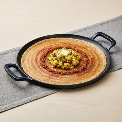 Image of Ember Cookware Pre-Seasoned Cast Iron Tawa for Dosa 30 cm | Non Stick Induction Cookware | 10 Year Warranty | Cast Iron Tawa for Roti & Dosa | Non Stick Dosa Tawa | Heavy Duty Cookware | Blue