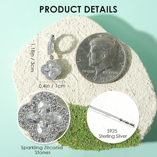 Image of Clover Earrings for Women Trendy 14K Gold Plated Four Leaf Stud Earrings Silver Flower Huggie Hoop Lucky Dangle Drop Earrings Jewelry St. Patrick's Day Christmas Anniversary Birthday Gift for Lover Daughter Mother Girlfriend