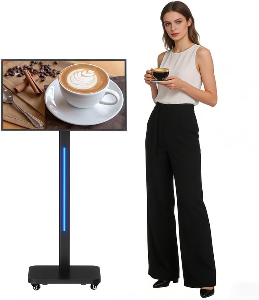 Image of 32 Inch Digital Signage Display on Wheels, Portable LCD Touch Digital Kiosk with Adjustable Rolling Stand, Phone App Control Android 14 Advertising Display Poster,HDMI /USB (Non-TouchKiosk)