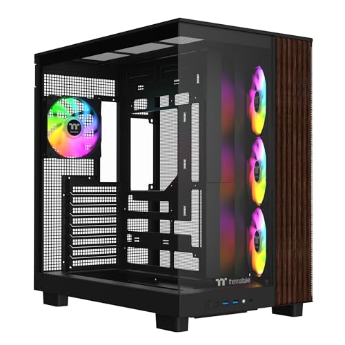 Image of Thermaltake View 380 XL WS ARGB; Mid Tower Chassis; Side Wood Trim; 4x120mm ARGB Lite Fans Included; 420mm GPU Clearance; ATX /mATX /mITX; Hidden Connector Support; Dual Chamber; Black; CA-11E-00M1WN-WS