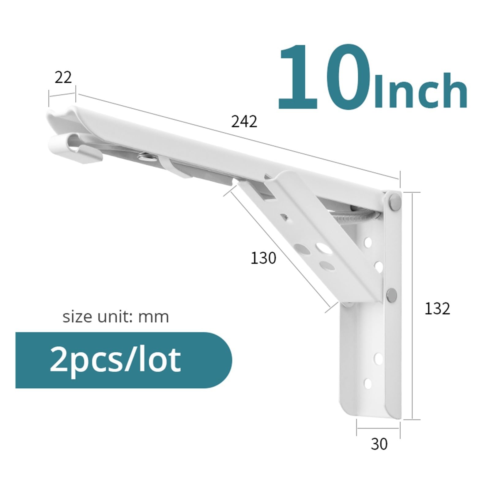 staffa pieghevole per mensola, Supporto for ripiano da tavolo panca montato a parete, 2 pezzi(White 10 Inch)