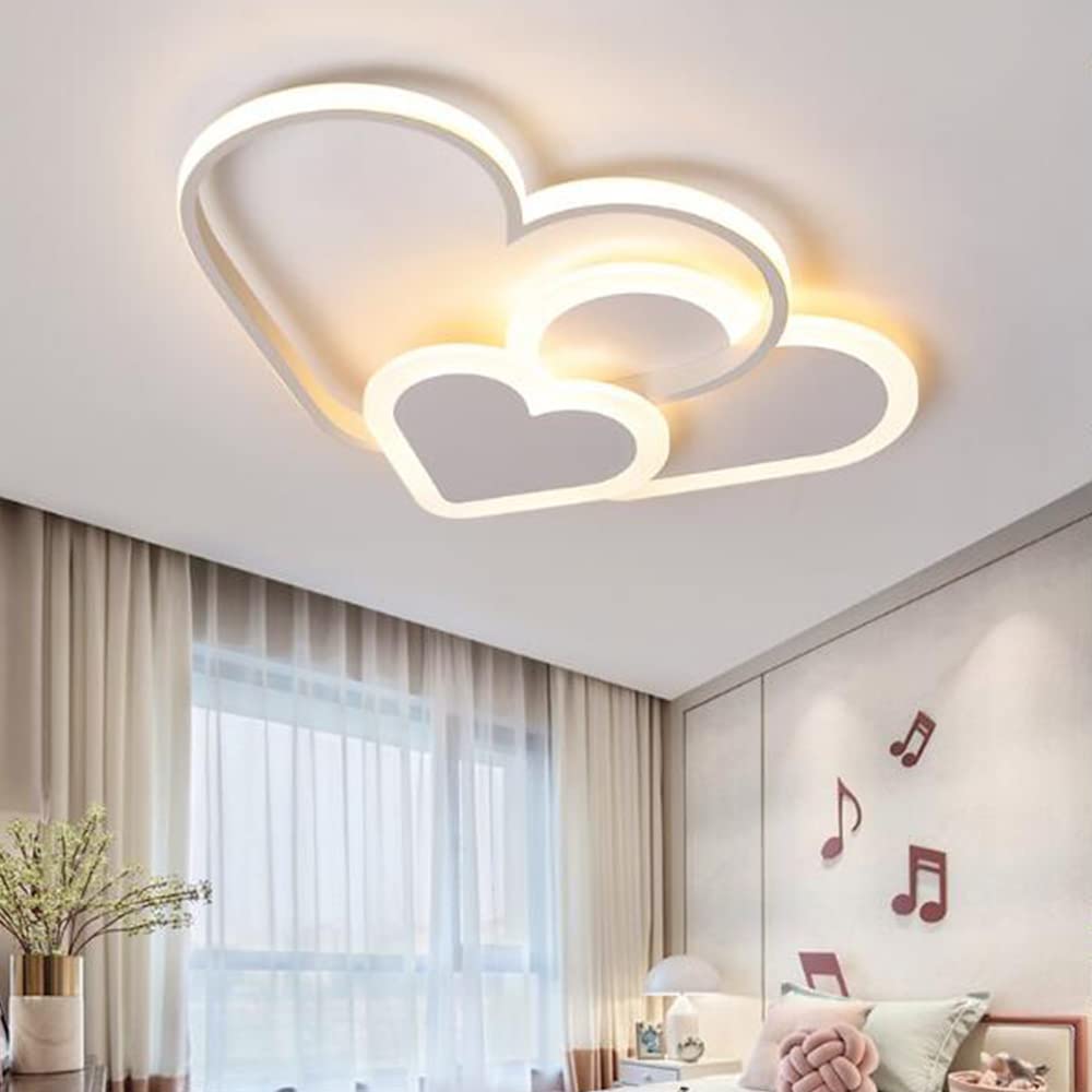 Kreative Herzförmig Deckenleuchte Kinderzimmer Deckenlamp LED Dimmbar Mit Fernbedienung Modern Baby Mädchen Schlafzimmer Wandlampe Acryl Schirm Wohnzimmer Esszimmer Hotel Bad Deckenlicht,Weiß,52cm