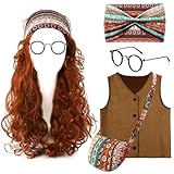 Maiteenly Halloween Professor Costume Halloween Wizard Wig Suede Vest Headband Glasses Canvas Bag for Nerd Prophecy Teacher Cosplay