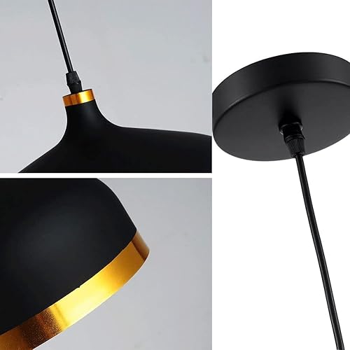 Miniatura 7 de Paquete de 2 lámparas colgantes de cocina negras y doradas, mini candelabros ajustables de color negro mate, lámpara colgante de techo moderna de