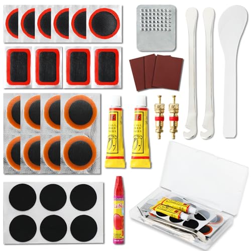 CRESZZLE Kit de reparación de pinchazos para Bicicleta, Set de Parches autoadhesivos, con Caja de Almacenamiento portátil, Adecuada para Ciclistas, Motocicletas, Motos de Cross y más.