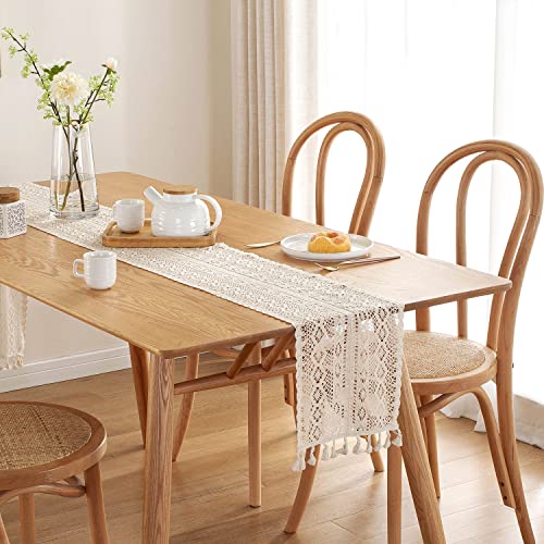 Nuomituan Macrame Table Runner Farmhouse Style Cotton Lace Boho Table Runner Vintage Style Table Decor Home Bridal Shower Country Wedding Party Coffee Table Decor (Beige 10 X 71 Inch) #TOP4