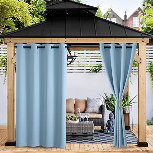 Joeoy 2 Panel Waterproof Blackout Outdoor Curtains For Patio, Uv Blocking Thermal Insulated Grommet Top Outdoor Curtains, Keep Privacy For Gazebo, Porch, Pergola, Arbor, W 52 X L 108 Inch, Light Blue #TOP7