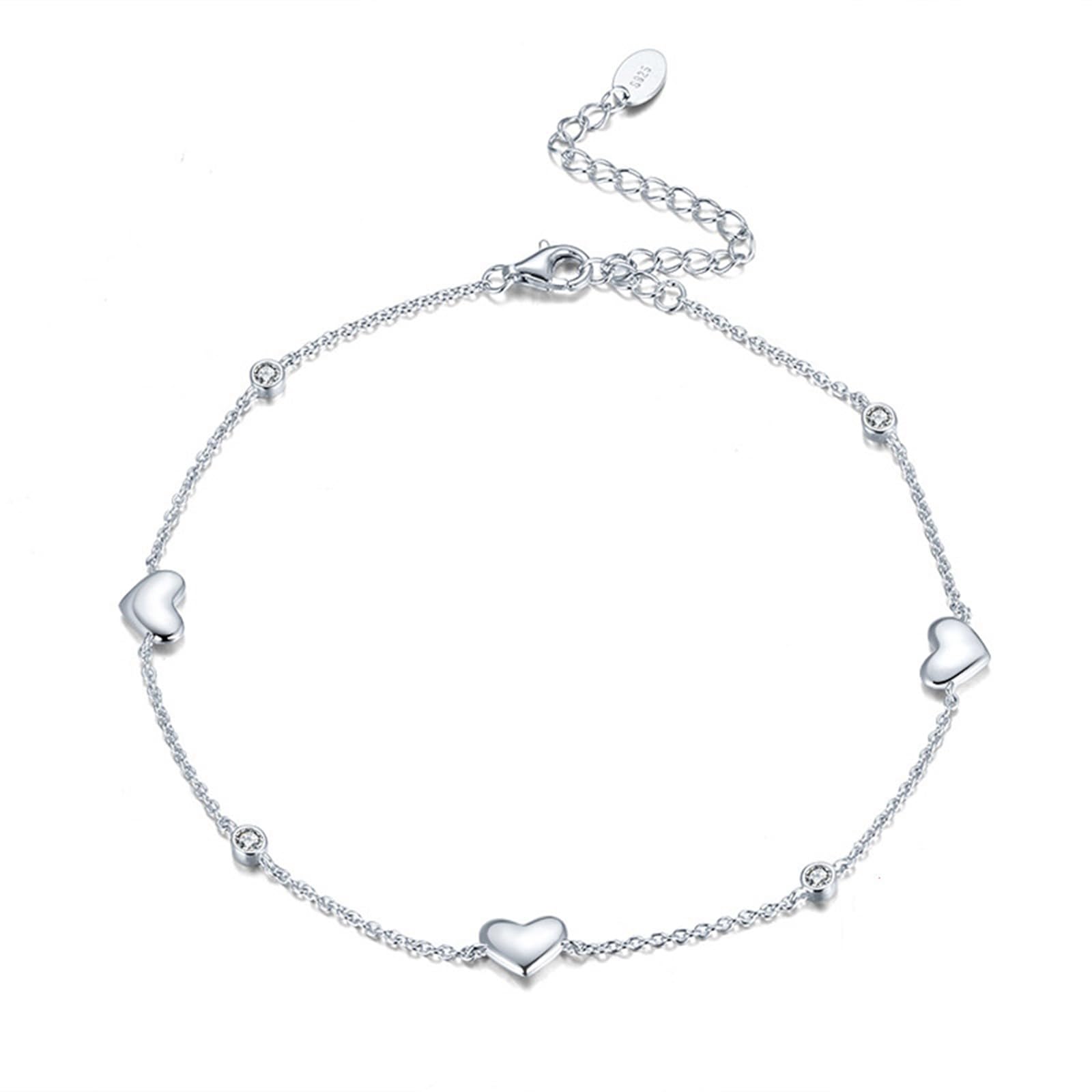 Cavigliera Argento 925 Donna, Cavigliera Donna Estiva Catena con Cuore e Zirconi, Bracciali alla Caviglia da Spiaggia Piede Catena Cavigliere Regolabili per Donne
