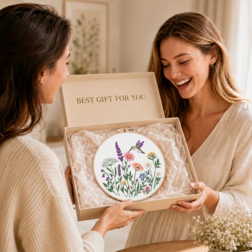 Image of Nuberlic Embroidery Kit for Beginners, 3 Pack Floral Stamped Embroidery Starter Kit with Hoop, Pre Printed Flower Patterns, Threads, Needles and Step by Step Instructions, DIY Needlework Gift