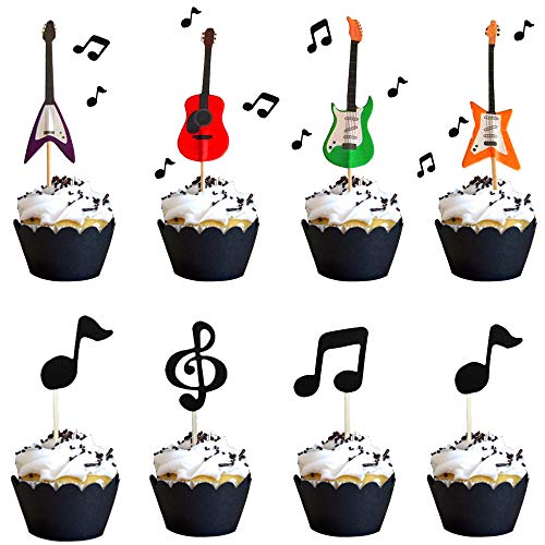 30 Pcs Jevenis Music Notes Cupcake Toppers Guitar Cake Toppers Rock Cupcake Topper For Kids Birthday Musician Party Baby Shower Party Favor #TOP10