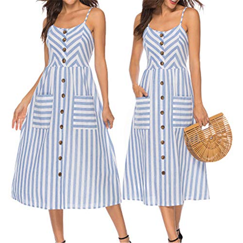 Robe d'été bleu XL à pois : coupe rétro avec dos ouvert sexy et style bohème fluide