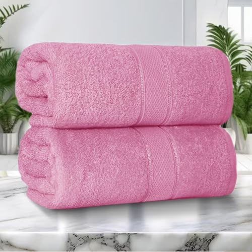 Image of ZZZMRH 2 Pack Luxury Bath Sheets towels (90 x 180 cm) - 100% Egyptian Cotton Soft Absorbent Quick Dry Extra Large Bath Sheet – Super Soft Hotel Quality Bath Towels, Pink