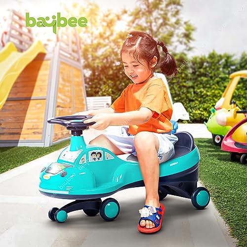 Image of Baybee Flare Baby Swing Cars for Kids | Twister Push Ride on Toy Cars with RGB Lights, Music & PP Wheels | Magic Car for Kid with 360 Rotation, Baby car for Kids 3 to 8 Years Boy Girl (Dark Green)