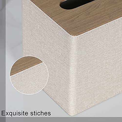 GOLRANLYE Taschentuchbox Quadratisch, PU-Leder Moderner Kosmetiktücher Box Halter für Badezimmer Schlafzimmer Esszimmer oder Büro(Beige)