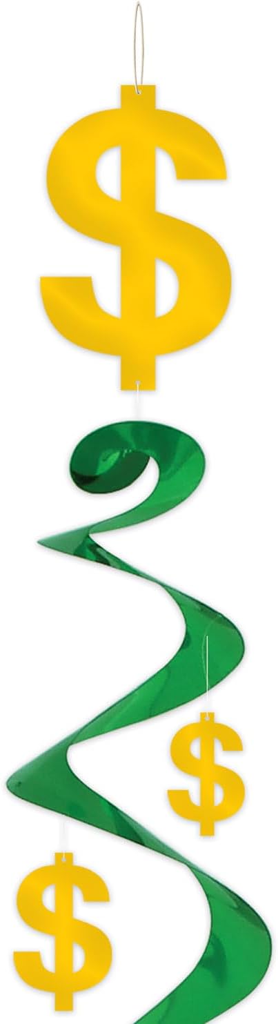 Beistle 6 Piece Dollar Sign Party Decorations, Hanging Spirals Whirls For Casino Theme Décor, Celebrating With You Since 1900