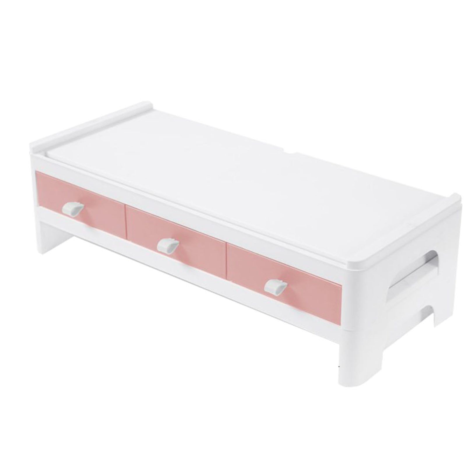 Rialzo Schermo Scrivania Rosa in Plastico Supporto Fisso | Organizzazione Classificata per Stationery e Cosmetici, Uso Domestico, per Studenti e Appassionate Makeup