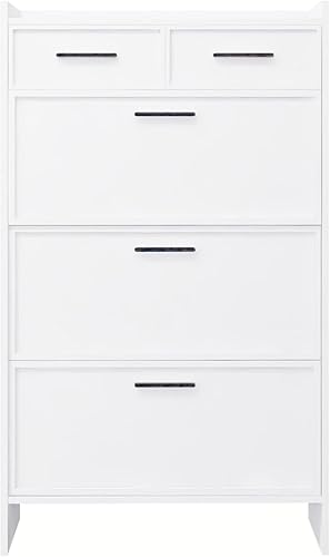 MATONELL Organizador de zapatos de pie independiente, superficie de PVC, con forma de coctelera, zapatero de 3 puertas con 2 cajones con espacio