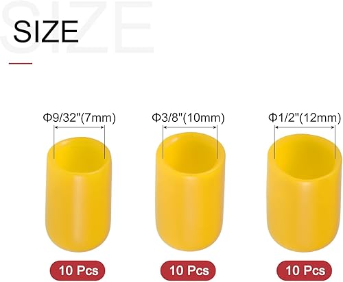 Miniatura 2 de uxcell 30 tapas redondas de goma de 932 pulgadas 38 pulgadas 12 pulgadas (0.276 in, 0.394 in 0.472 in), color amarillo, kit surtido de protectores