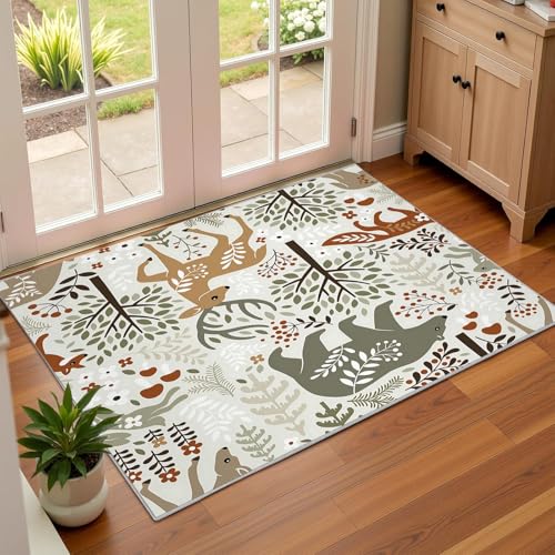 Tapis animaux de forêt verts RY-12 lavable et anti-tache