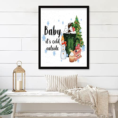 Décoration murale de Noël Baby It's Cold Outside cadre bois pour salon chaleureux