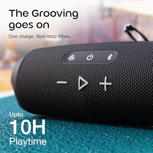 Image of GOBOULT Groove Q14 Bluetooth Speaker with 14 Watt BoomX Audio, Up to 8 Hrs Playtime, Type-C Charging, TF Card /USB & Bluetooth 5.4 Compatible, Made in India Portable Speaker (Black)