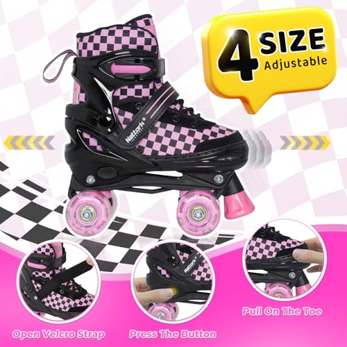 Nattork Adjustable Roller Skates with Checkerboard Design