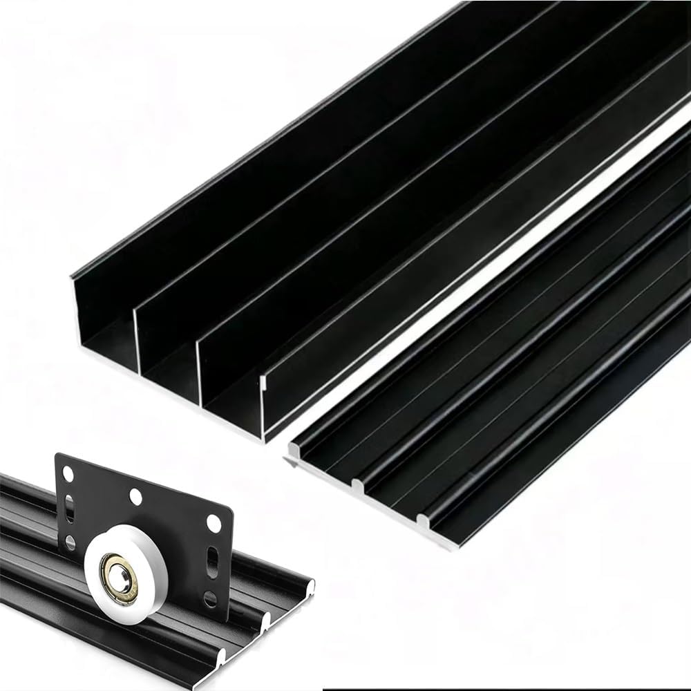 Triple Track Sliding Door Hardware, Heavy-Duty Closet System, Aluminum for Wardrobe Barn Cabinet Display(Black,100cm(39.3"))