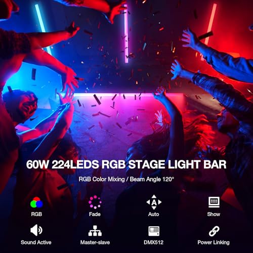 LED Stage Pixel Light Bar - OPPSK 60W 224LEDs RGB DJ Effect Bar Sound Activated Auto Program by DMX Control Uplight for Party Event Church Concert Club Concert Christmas