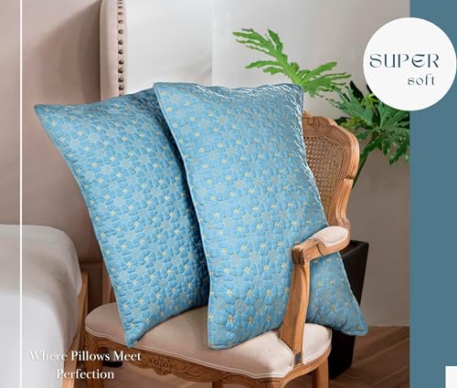 Image of SANMARINO Solid 100% Cotton Multi-Needle Quilted Ultrasonic Bedcover Set - 280 TC, Soft & Lightweight, King Size /Double (90x100 in /228X254 cm), Coverlet with 2 Pillow Cases-Sky Blue