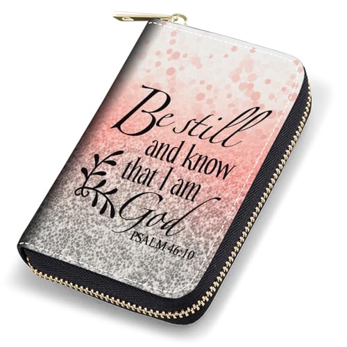 stmedazm Credit Card Holder Wallets for Women, RFID Blocking Small Leather Card Case Wallet with Zipper Accordion Wallets, Bible Verse Psalm 46:10