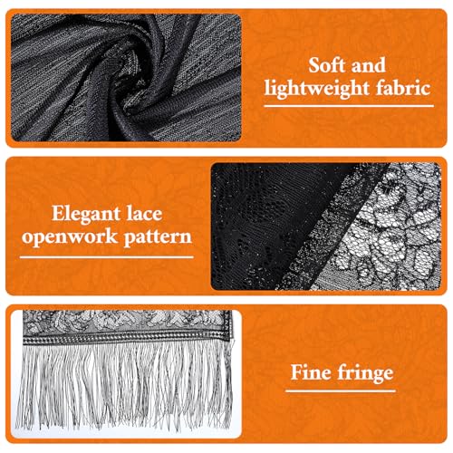 2PCS Black/White Women's Floral Lace Scarf Shawl with Tassels, Sheer Lace Shawl for Wedding Formal Evening Party Dresses Mesh Shawls3